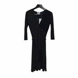 Leota Womens Perfect Wrap Dress Black White Polka Dot Belted Midi Medium New